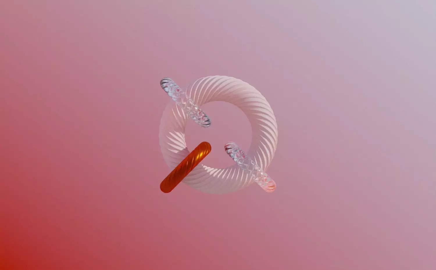 Rotaciją atliekanti trimatė skaidri spiralė su raudona ašimi centre dinamiškoje kompozicijoje – moderna mechaninių sistemų dinamikos, robotikos ir automatizacijos inžinerijos mokslinių tyrimų vizualizacija Mechanikos inžinerijos doktorantūros studijose Kauno technologijos universitete.