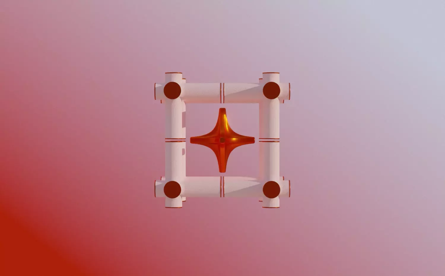 Dinamiška trimatė oranžinė sfera tinklelio kubo struktūroje su judančiais jungiamaisiais taškais – šiuolaikinė statybinių konstrukcijų modeliavimo, BIM technologijų ir civilinės inžinerijos inovacijų vizualizacija Statybos inžinerijos doktorantūros studijose Kauno technologijos universitete.