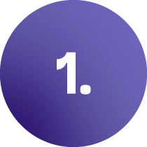 Violetinis apskritimas su skaičiumi &bdquo;1&ldquo;. Žymi pirmą žingsnį &ndash; registraciją į KTU magistrantūros i&scaron;ankstinį priėmimą.