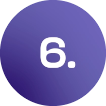 Violetinis apskritimas su skaičiumi &bdquo;6&ldquo;. Žingsnis nurodo galimybę pasinaudoti 1000 Eur stipendija stojant į VNF vietą.