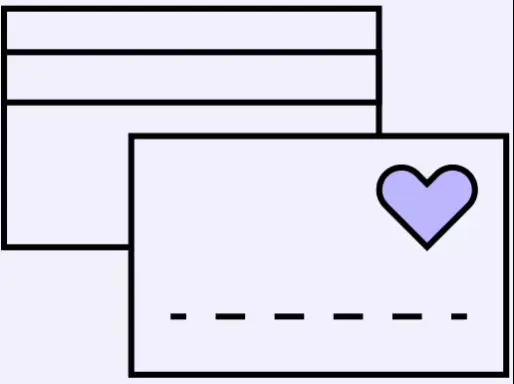 Ikona – finansinė parama KTU studentams Animuota iliustracija su piniginės kortelėmis ir pulsuojančiu širdelės simboliu – atspindi KTU stipendijų ir finansinės paramos programas, kuriomis studentai gali pasinaudoti siekdami finansinio stabilumo studijų metu.