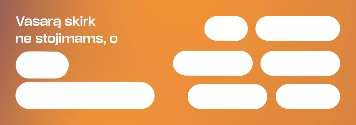 Animuotas KTU vizualas su &scaron;ūkiu &bdquo;Vasarą skirk ne stojimams, o savo pasirinkimams&ldquo;, kuriame dinami&scaron;kai pasirodo lipdukų stiliaus žodžiai: jūrai, festivaliams, krep&scaron;iniui, romanams, dviračiams, žygiams. Violetinis ir oranžinis fonas perteikia vasaros lengvumą, o žinutė kviečia būsimus studentus pasirinkti i&scaron;ankstinį stojimą į KTU bakalauro studijas jau dabar ir vasarą skirti tam, kas svarbiausia jiems.